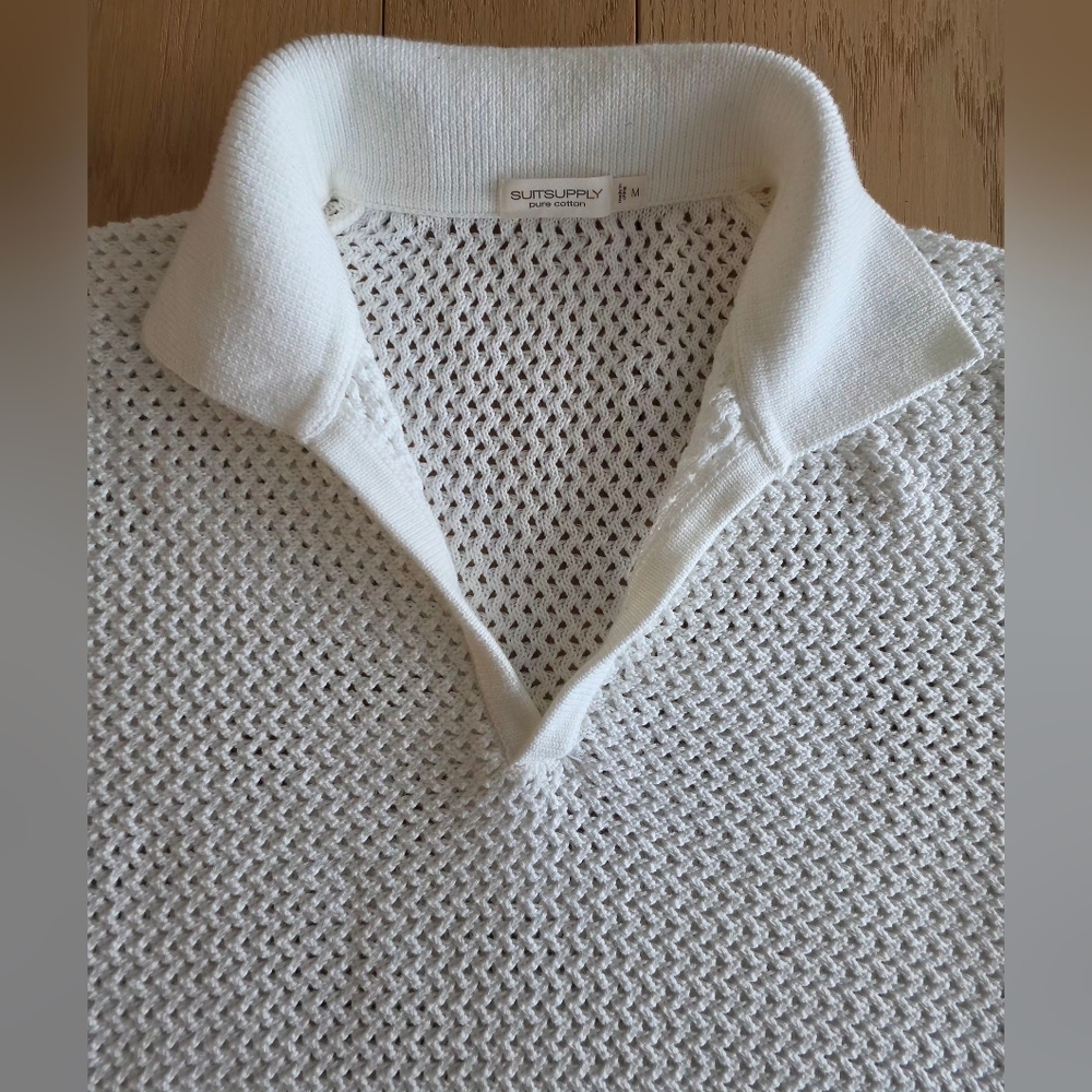 SuitSupply Off-White Crochet Buttonless Polo